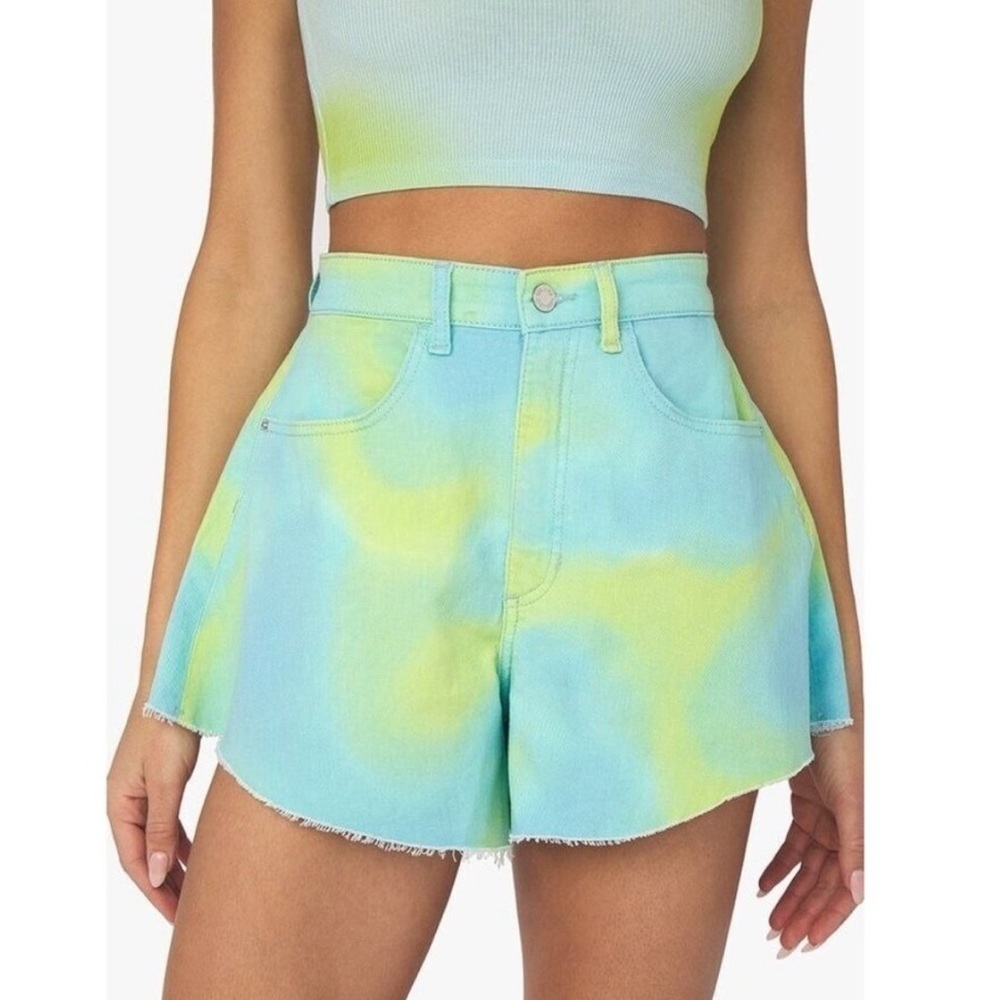 NWT WeWoreWhat flare bell short stretch twill denim tie dye women 27 - Picture 1 of 14